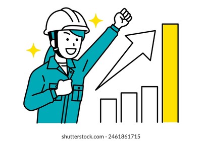 A female worker is happy with the growing graph
