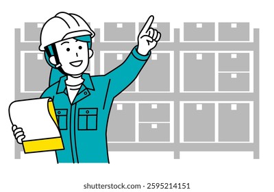 Female worker in a helmet managing inventory