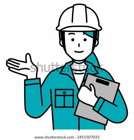 A female worker holding a clipboard and explaining