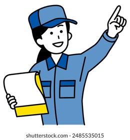 Arbeitnehmerin, die ein Dokument in der Hand hält und in die Ferne zeigt