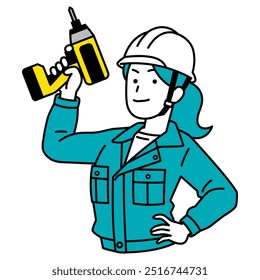 Female worker holding an impact driver