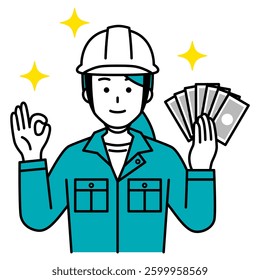 Female worker holding money and making an OK sign