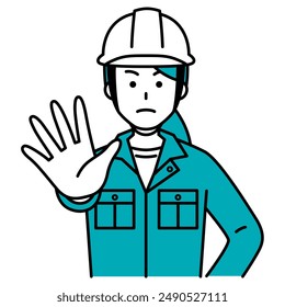 Female worker holds out her right hand in refusal