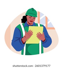 A female worker reading note illustration in flat style 