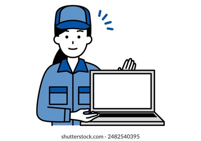 Female worker showing a laptop screen
