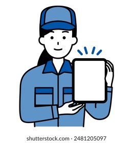 Female worker showing the screen of a tablet