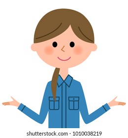 Female worker, Spread both hands