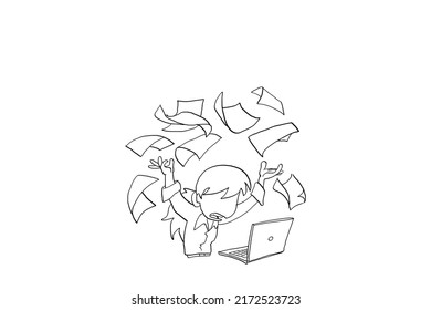 Female worker stress and throw her paper work away. Cartoon vector illustration design