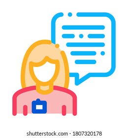 Female Worker Talk Icon Vector. Outline Female Worker Talk Sign. Isolated Contour Symbol Illustration
