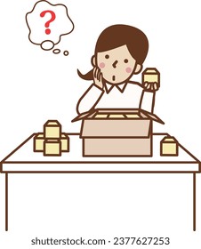 A female worker thinks in front of the product.