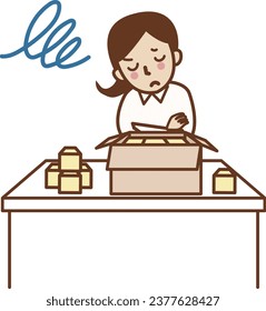 A female worker thinks in front of the product.
