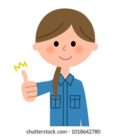 Female worker, Thumbs up