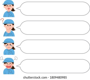 Female worker upper body and speech bubble illustration set