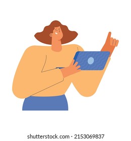 female worker using laptop character