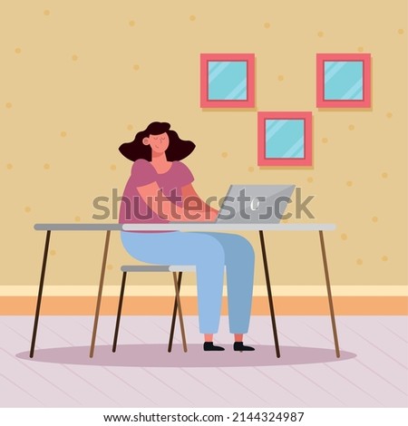 female worker using laptop character