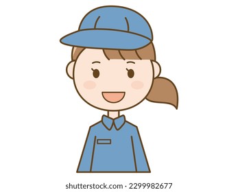 Female worker wearing work clothes facing the front with a smile _ delivery worker _ cleaning worker