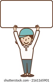 Female worker with a whiteboard. Copy space.