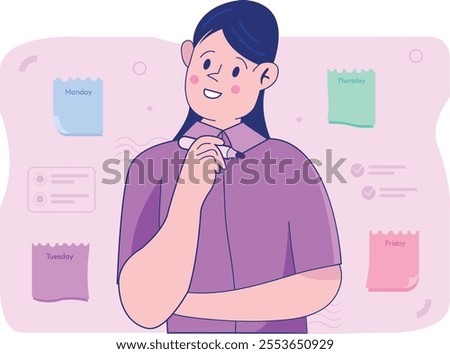 A female worker who is contemplating and organizing each assigned task