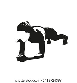 Female workout, elbow stand, forearm push up, isolated vector silhouette