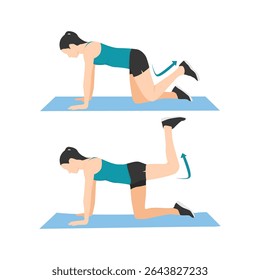 Ilustração de treino feminino fazendo exercício de pontapé de burro no tapete de ioga - Fitness Glute Training