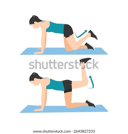 Female Workout Illustration Doing Donkey Kick Exercise on Yoga Mat – Fitness Glute Training