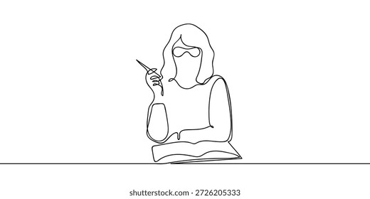 Escritora femenina, dibujo de una sola línea. Vector de dibujo de línea