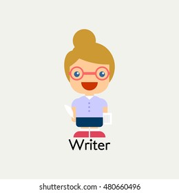 Female Writer Icon. Writer concept colorful icon on white background. Vector illustration