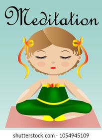 Female yoga. A girl in a green suit is sitting in a lotus pose. illustration of a woman practicing yoga.