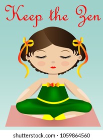 Female yoga. A girl in a green suit is sitting in a lotus pose. illustration of a woman practicing yoga.