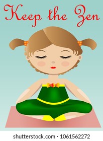 Female yoga. A girl in a green suit is sitting in a lotus pose. illustration of a woman practicing yoga.