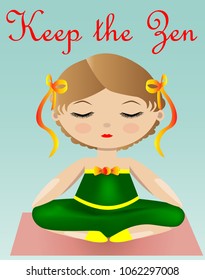 Female yoga. A girl in a green suit is sitting in a lotus pose. illustration of a woman practicing yoga.