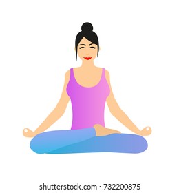 Female Yoga. A girl is sitting in lotus position. Vector illustration of a woman practicing yoga.