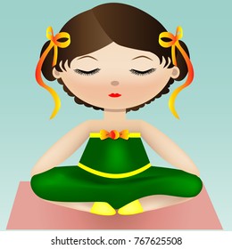 Female Yoga. A girl is sitting in lotus position. Vector illustration of a woman practicing yoga.