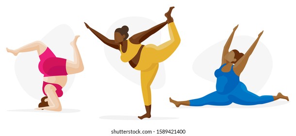 Female Yoga Icon Character Set - Self Care Multi Cultural, Body Type Inclusion, Diversity Concept