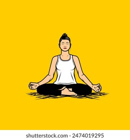 female yoga lotus movement cartoon vector illustration