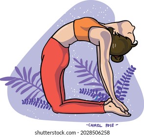 Female yoga poses. Illustration of camel pose yoga. Can be used for merchandise products and illustrations in books and websites.