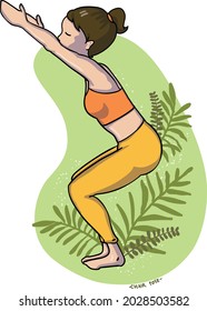 Female yoga poses. Illustration of chair pose yoga. Can be used for merchandise products and illustrations in books and websites.