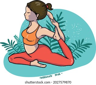 Female yoga poses. Illustration of mermaid yoga poses. Can be used for merchandise products and illustrations in books and websites.