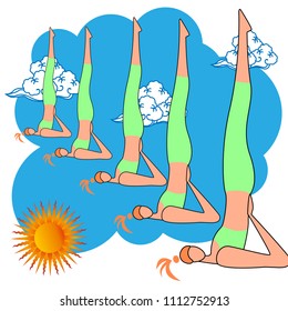 Female yoga. Vector illustration of beautiful cartoon woman in various poses of yoga.