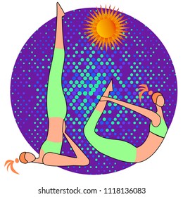 Female yoga. Vector illustration of beautiful cartoon woman in various poses of yoga.