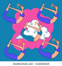 Female yoga. Vector illustration of beautiful cartoon woman in various poses of yoga.