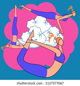 Female yoga. Vector illustration of beautiful cartoon woman in various poses of yoga.