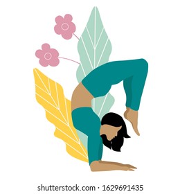 Female yoga. Vector illustration of beautiful woman in various poses of yoga.