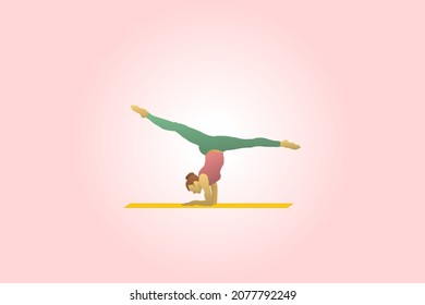 A female yogi performing an elbow stand pose with split legs known as the Peacock Pose. Hand drawn vector illustration.