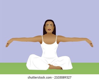 Female yogi sitting posture doing wrist circle exercise illustration vector