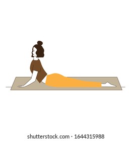 Female yogi stretching body. Young woman doing yoga on mat flat vector illustration. Body training, practice, lifestyle concept for banner, website design or landing web page