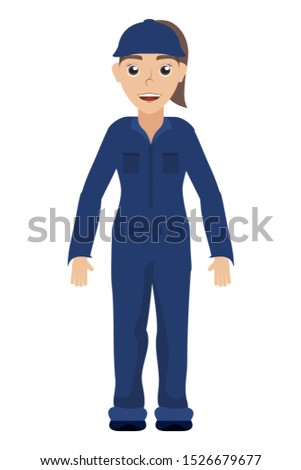 female young mechanic worker avatar character vector illustration design