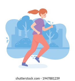 female young running park cartoon