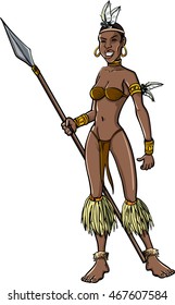 Female Zulu warrior illustration on white back ground