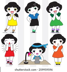 Female's Expressions Characters illustration set 